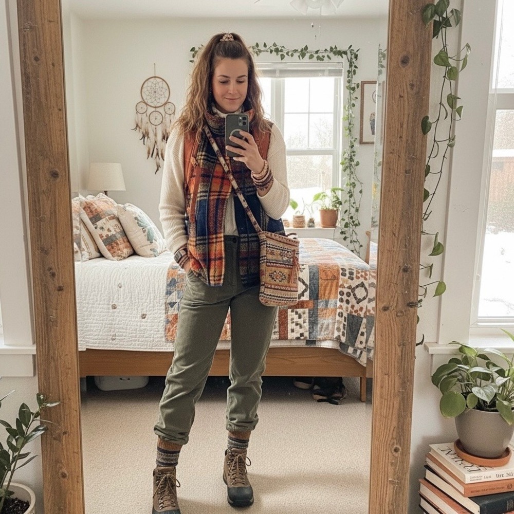 We The Free People Plaid Vest M Sleeveless Snap Front‎ Pockets Gorpcore Boho - Picture 2 of 9